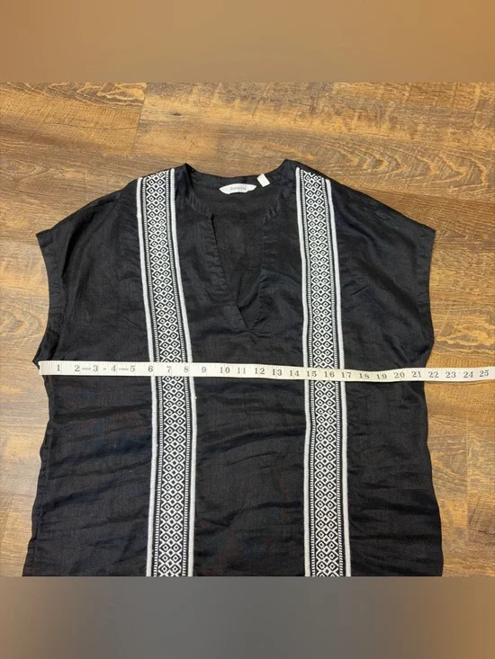 Athleta Column Embroidery Luxe Kaftan Coverup Womens Small Linen Tunic Top Black - Picture 4 of 9